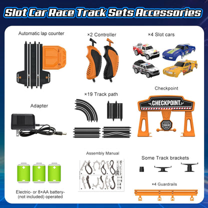 Slot Car Race Track Sets for Boys with 2 High-Speed Slot Cars, Battery or Electric Car Track