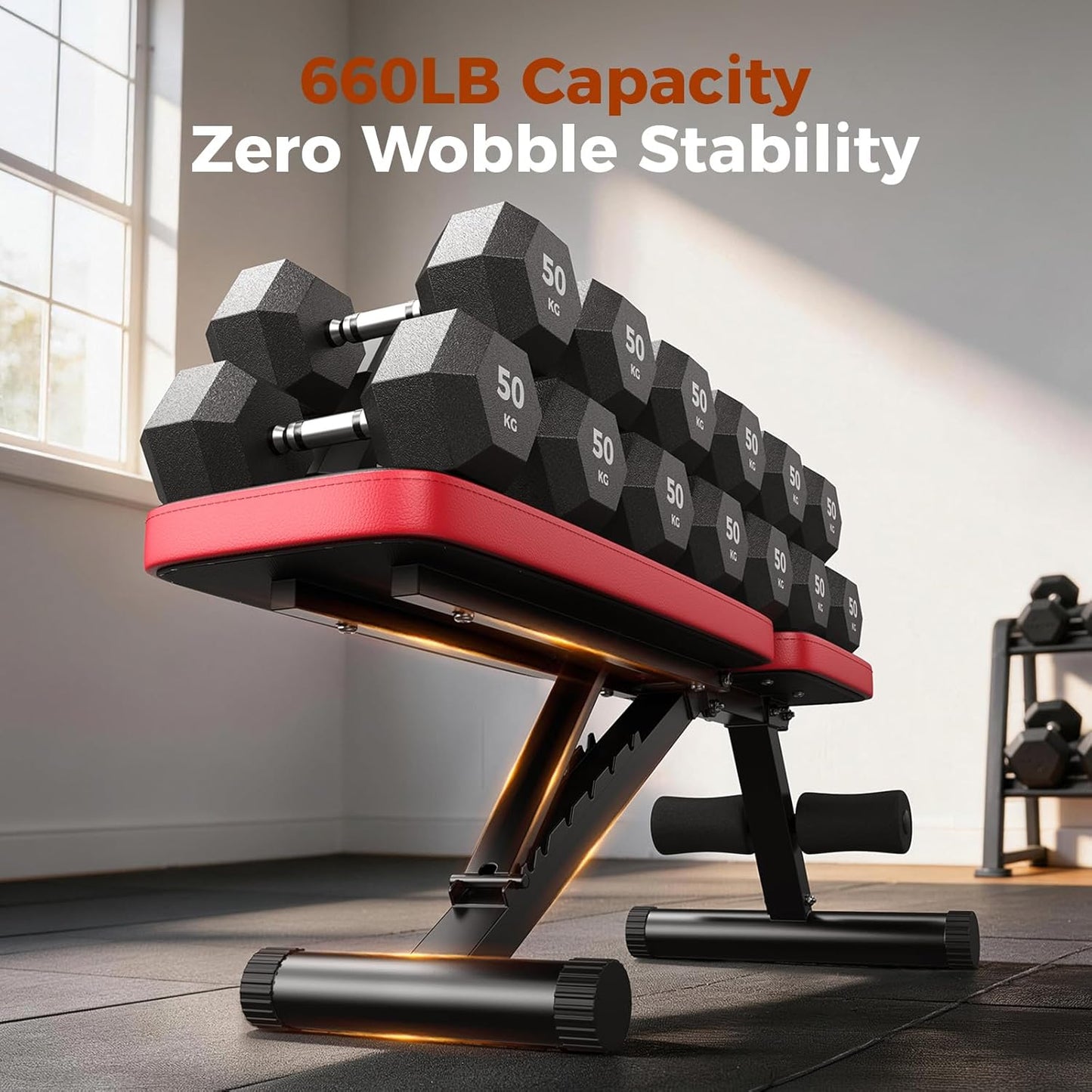 Adjustable Weight Bench – 660 lb Foldable Workout Bench with 8 Backrest Positions for Home Gym Training