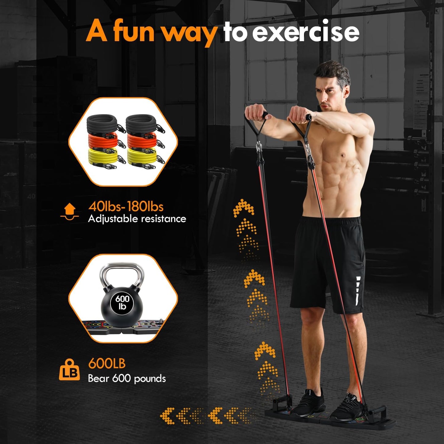 Push Up Board Home Gym Set – Portable Workout System with Pilates Bar, Resistance Bands & Ab Roller for Full-Body Training