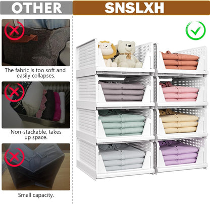 5 Pack Stackable Closet Storage Baskets – Foldable Space-Saving Organizer Drawers – White