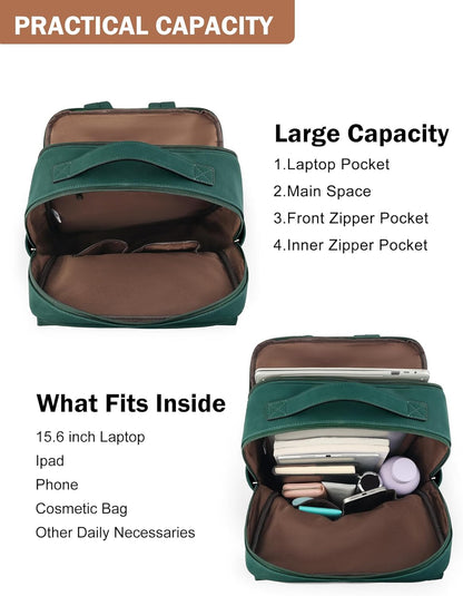 15.6 inch PU Leather Laptop Backpack Purse for Women