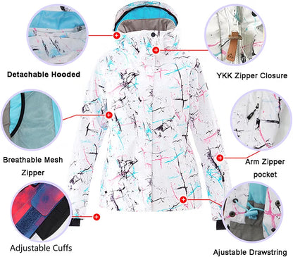Women’s Ski Jacket & Pants Set – Windproof Waterproof Insulated Snowboarding Snowsuit, Blue, Size Medium