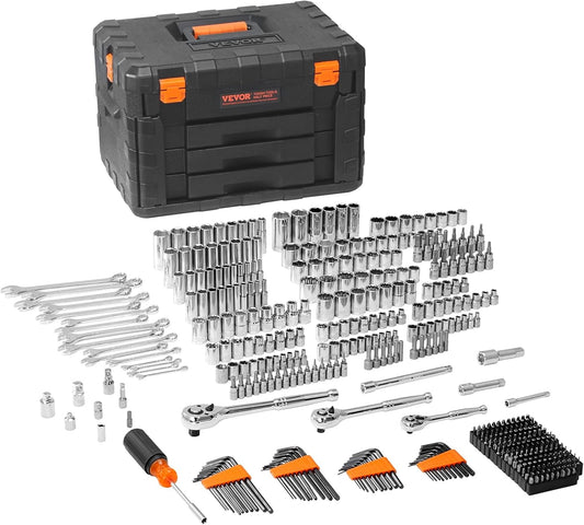 450-Piece Mechanics Tool Set & Socket Set with Deep/Standard Sockets, SAE & Metric, 1/4", 3/8", & 1/2" Drive