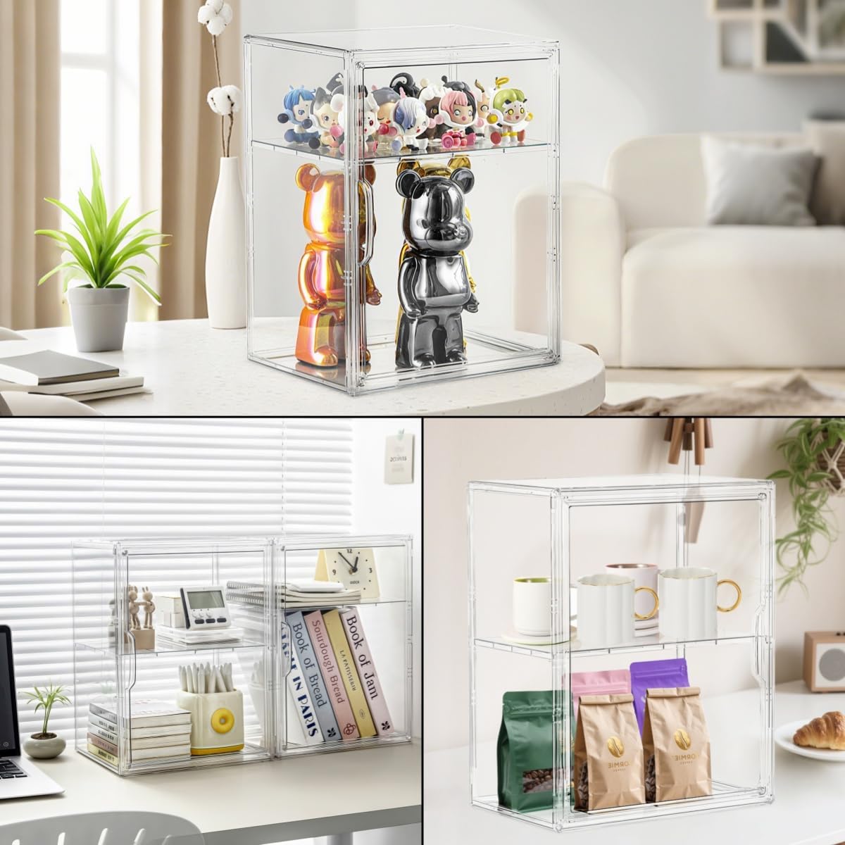 Large Acrylic Display Case for Collectibles - Clear Stackable Storage Bin with Adjustable Layers and Magnetic Door