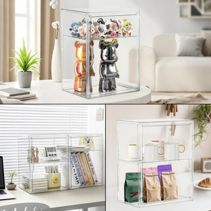 Large Acrylic Display Case for Collectibles - Clear Stackable Storage Bin with Adjustable Layers and Magnetic Door