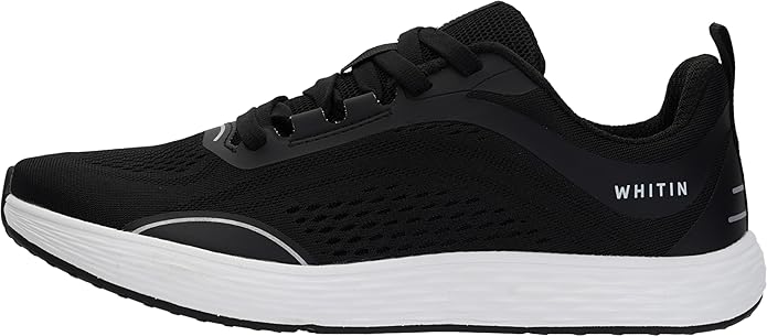 Black/White Men's Running Shoes with Zero Drop Design & Spacious Wide Toe Box