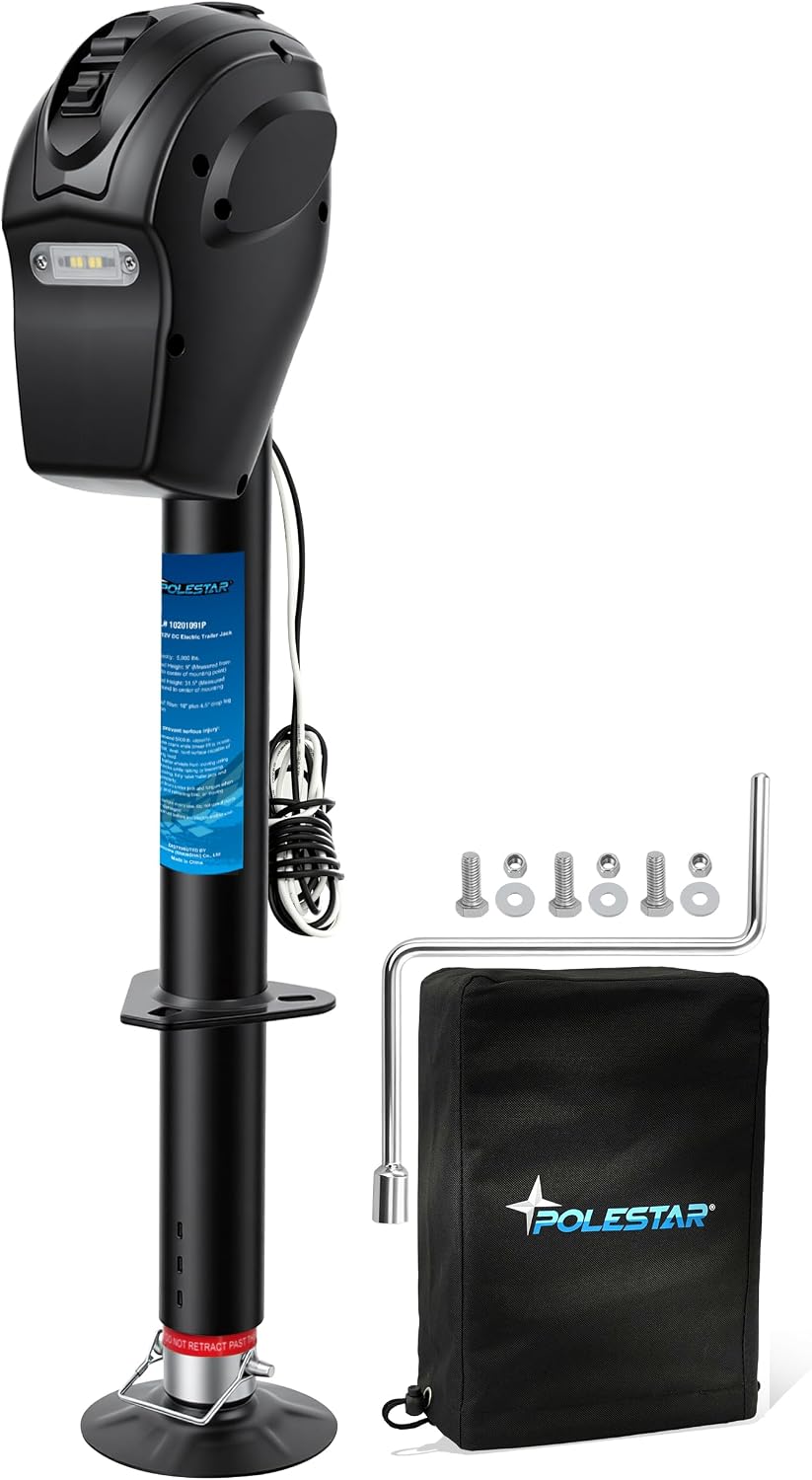 5000 lb Electric Trailer Jack – 12V A-Frame Power Tongue Jack with LED Light, Waterproof Cover & 9"–27" Lift for RVs & Travel Trailers