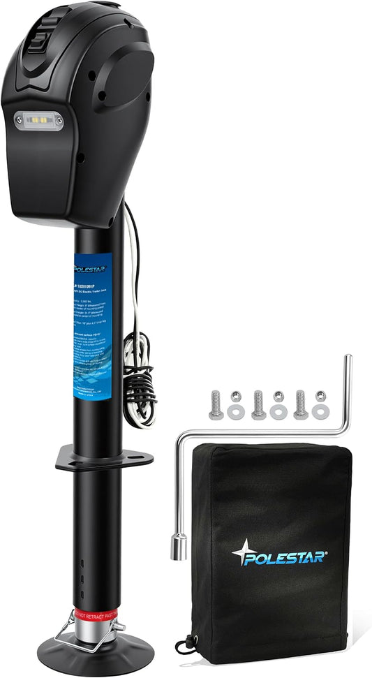 5000 lb Electric Trailer Jack – 12V A-Frame Power Tongue Jack with LED Light, Waterproof Cover & 9"–27" Lift for RVs & Travel Trailers