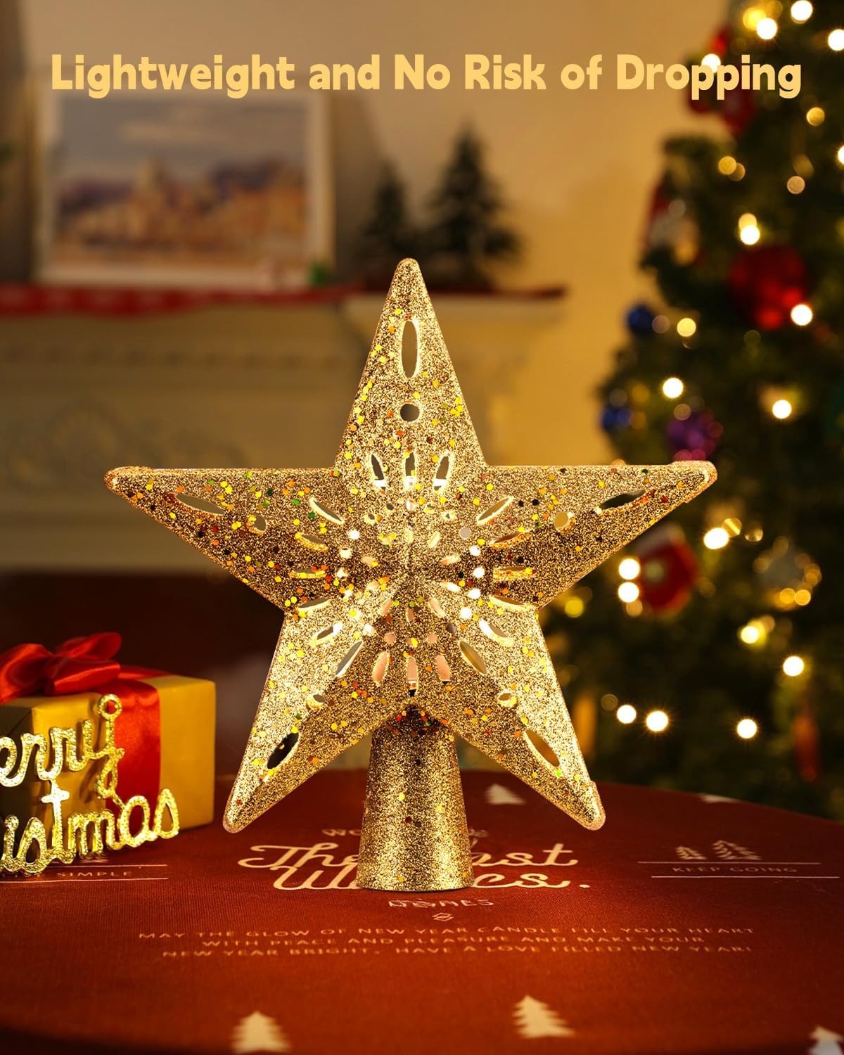 Christmas Star Tree Topper with LED Snowflake Projector