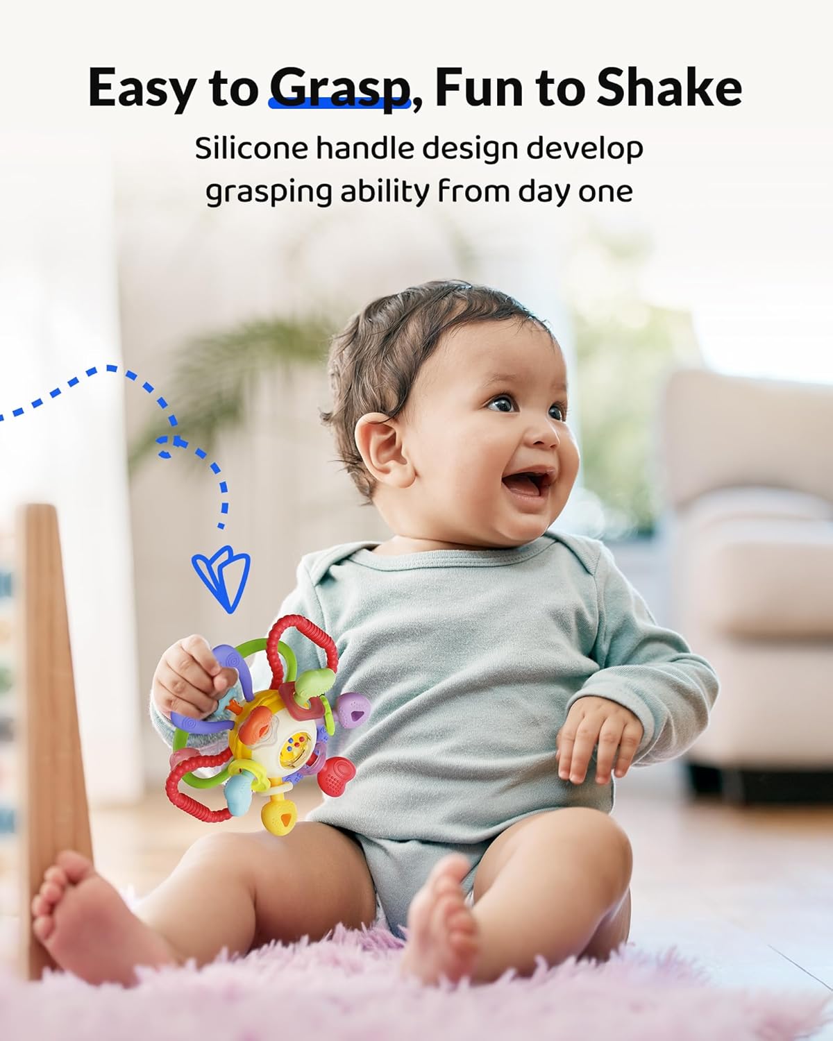 Montessori Sensory Teething Toy – BPA-Free Silicone Rattle Teether for Babies (0–12 Months)