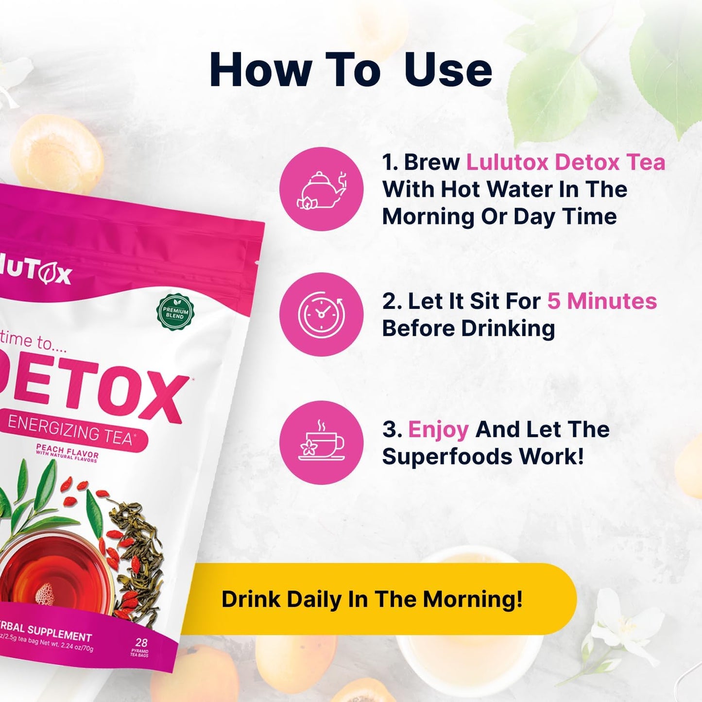 Detox Slimming Tea – Dandelion & Ginseng for Bloating, Digestive & Weight Support (Peach, 28 Servings)
