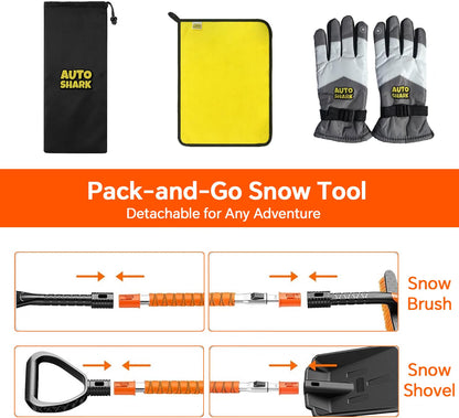 7-in-1 Extendable Snow Brush & Shovel Kit – 47.2" Ice Scraper with 360° Pivoting Head, Foam Grip & Glove for Cars