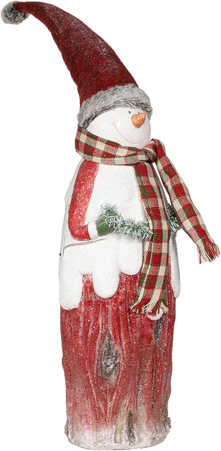 30"H Indoor Country Snowman Statue with LED Lights