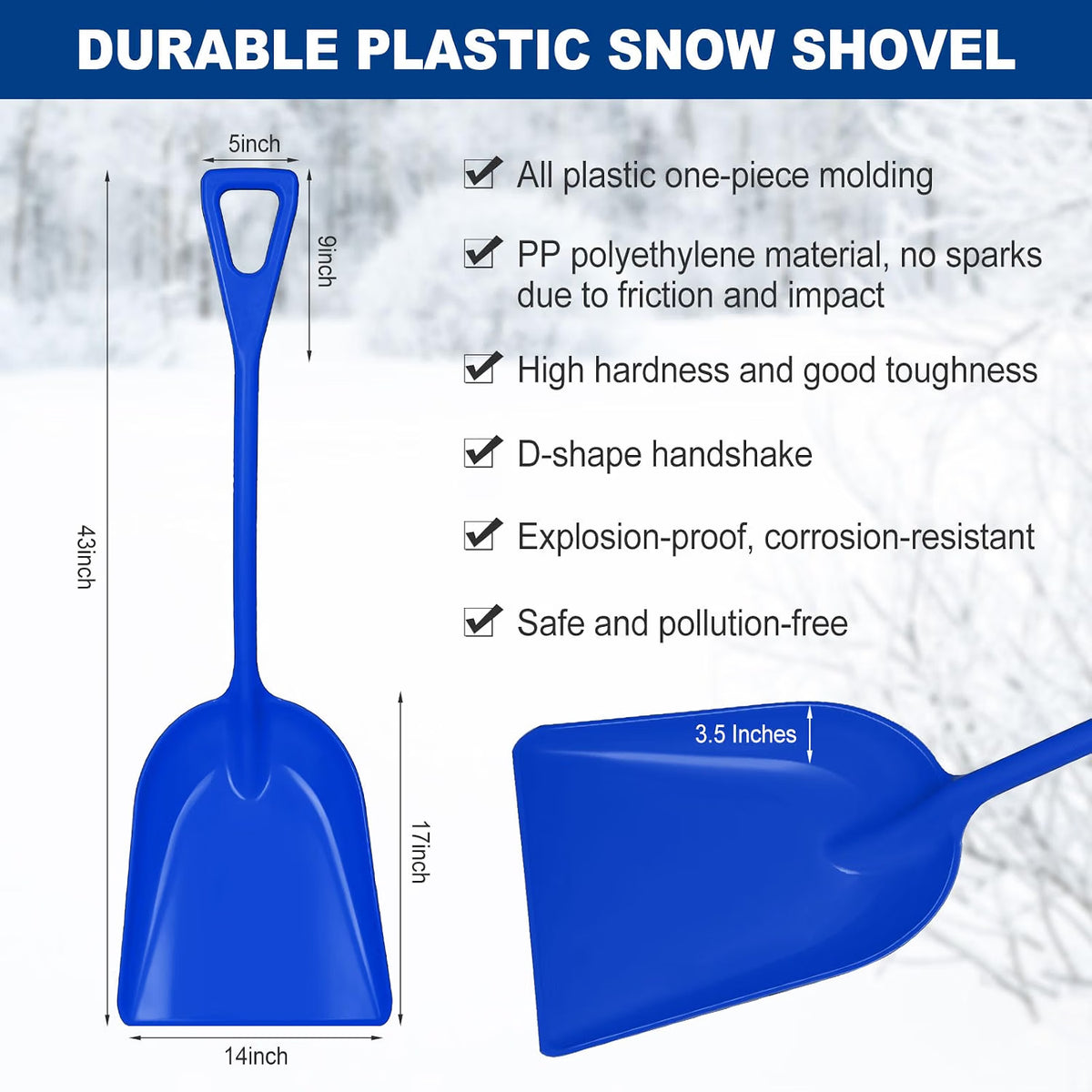 3-Piece Large Plastic Snow Shovel Set – Multicolor Heavy-Duty Scoop Shovels for Winter Snow Removal