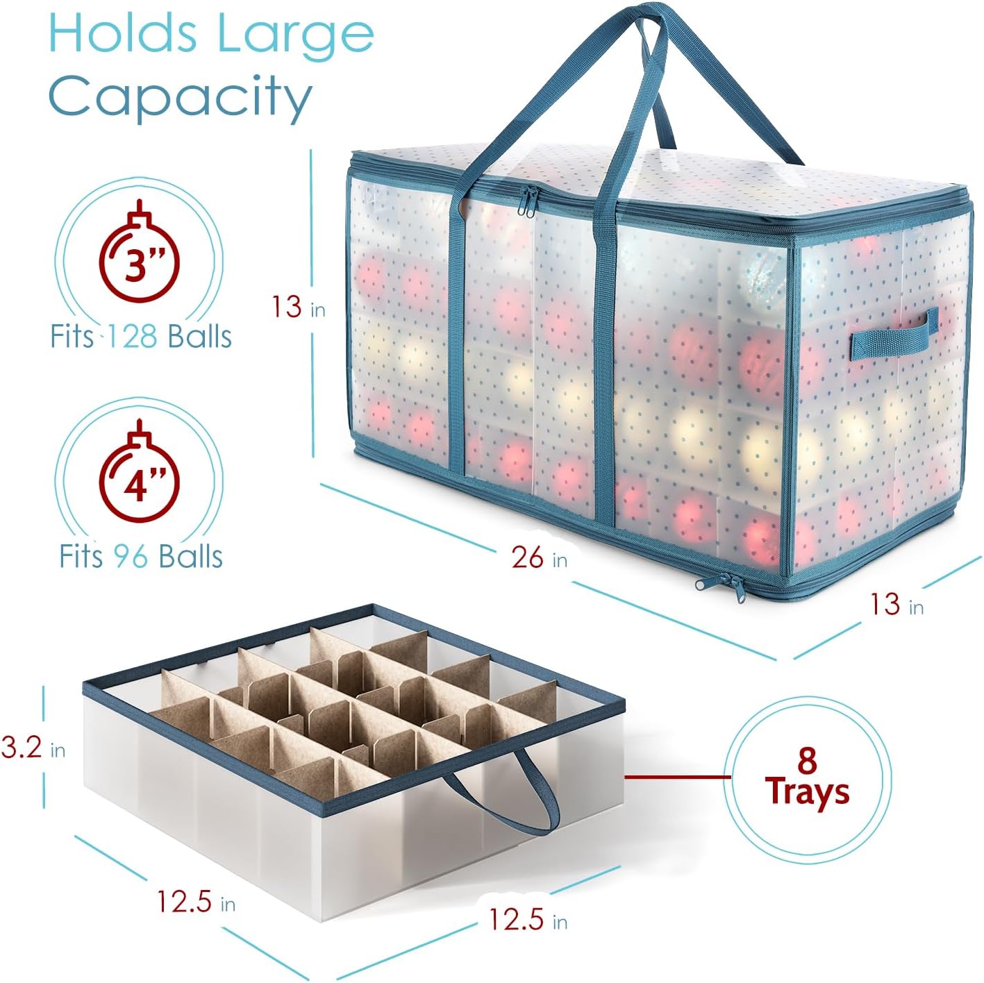 Large Christmas Ornament Storage Box for 128 Ornaments