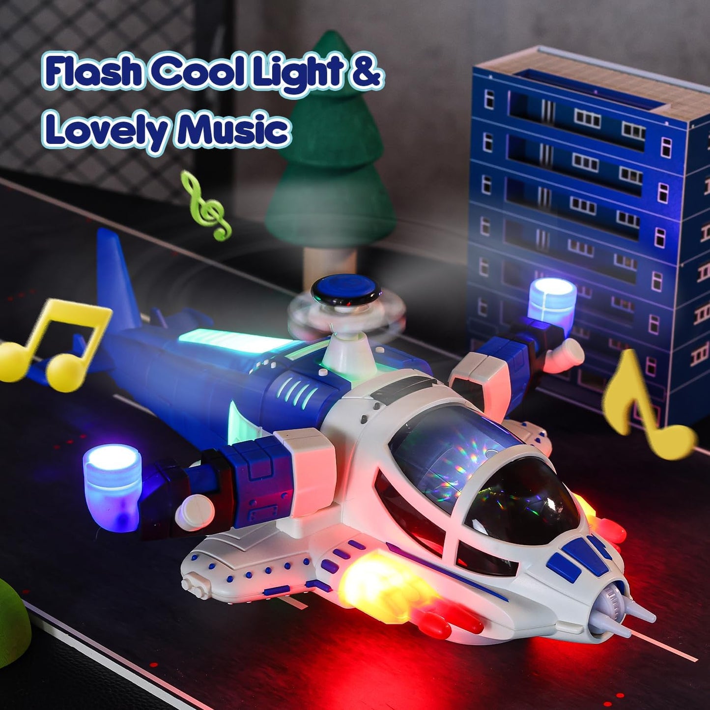 Light-Up Helicopter Toy – 360° Rotating Airplane with Music & Obstacle Avoidance (Ages 3–5)