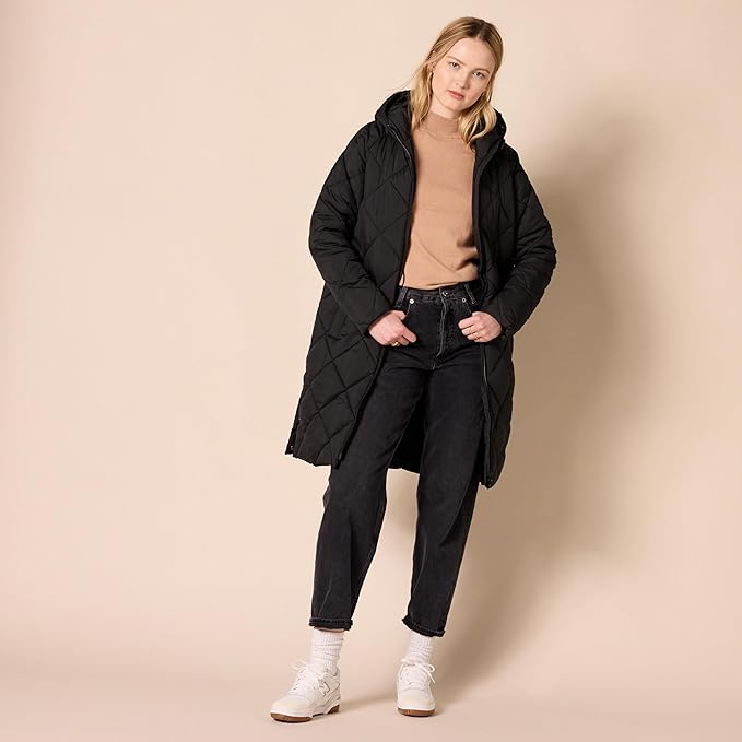 Women’s Heavyweight Puffer Jacket – Diamond Quilted Knee-Length Winter Coat