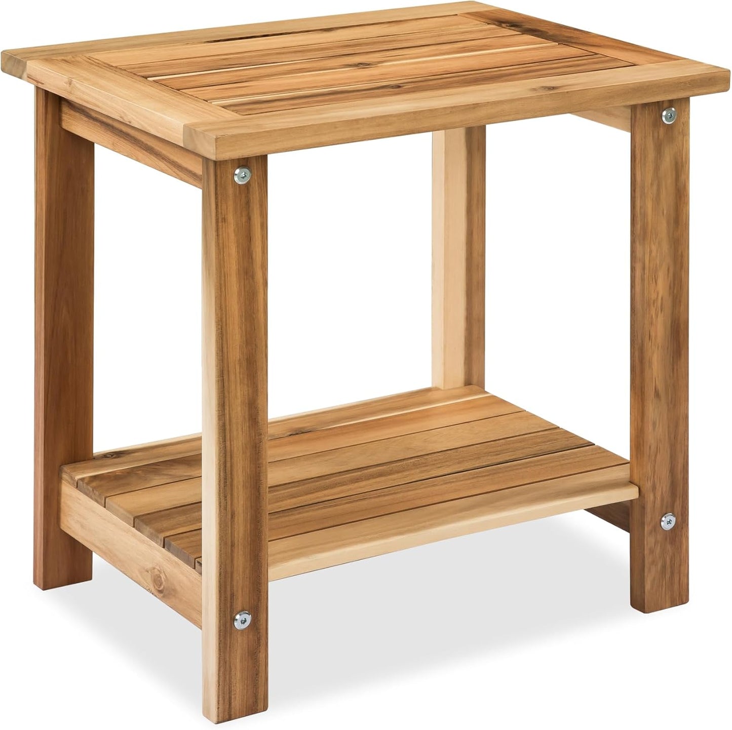 Double Adirondack Side Table – Weather-Resistant Rectangular Indoor Outdoor End Table for Patio, Garden, Lawn or Living Room – Light Natural