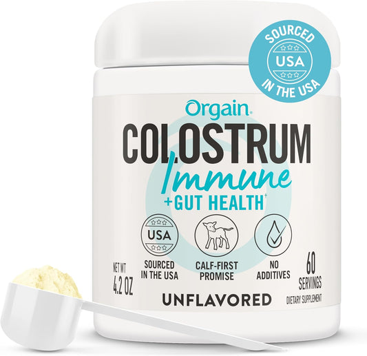 Orgain Bovine Colostrum Powder – Immune & Gut Health Support, Unflavored, 60 Servings – 4.2 oz