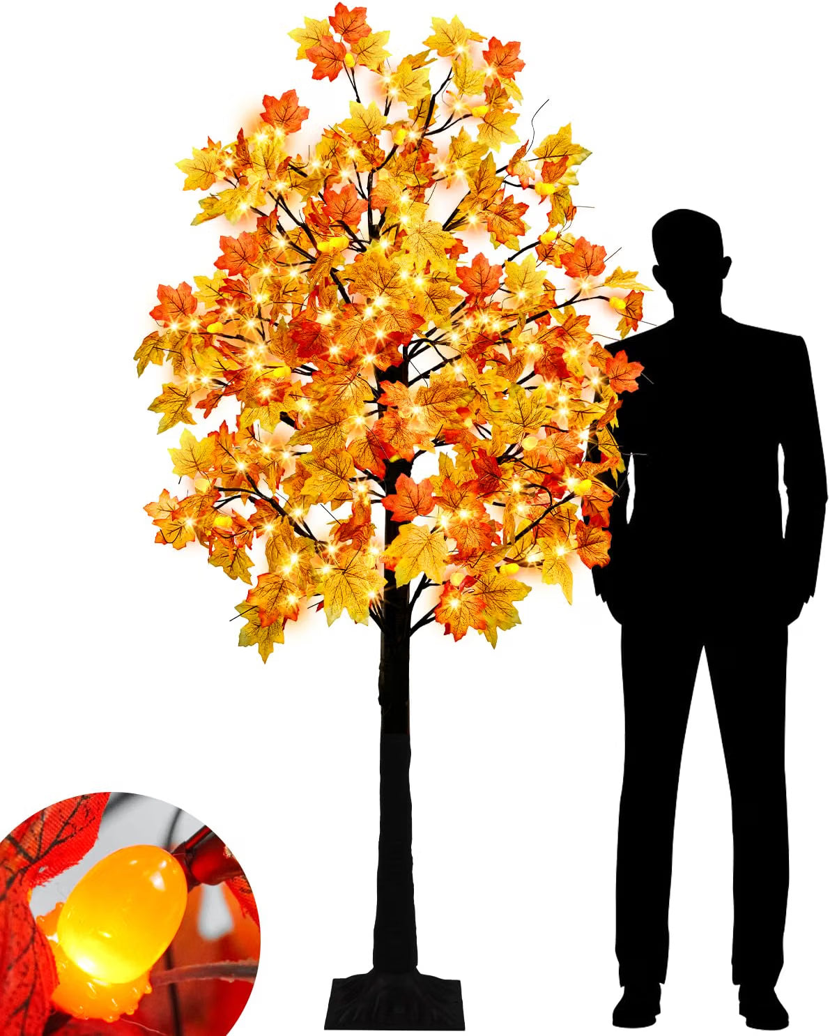 8 FT Lighted Fall Maple Tree – Artificial Thanksgiving Tree with Autumn Leaves for Indoor & Outdoor Décor