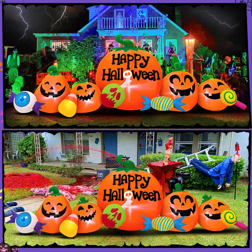 8FT Halloween Inflatable Pumpkin Combo – LED Light-Up Outdoor Blow-Up Decoration for Yard, Lawn & Garden
