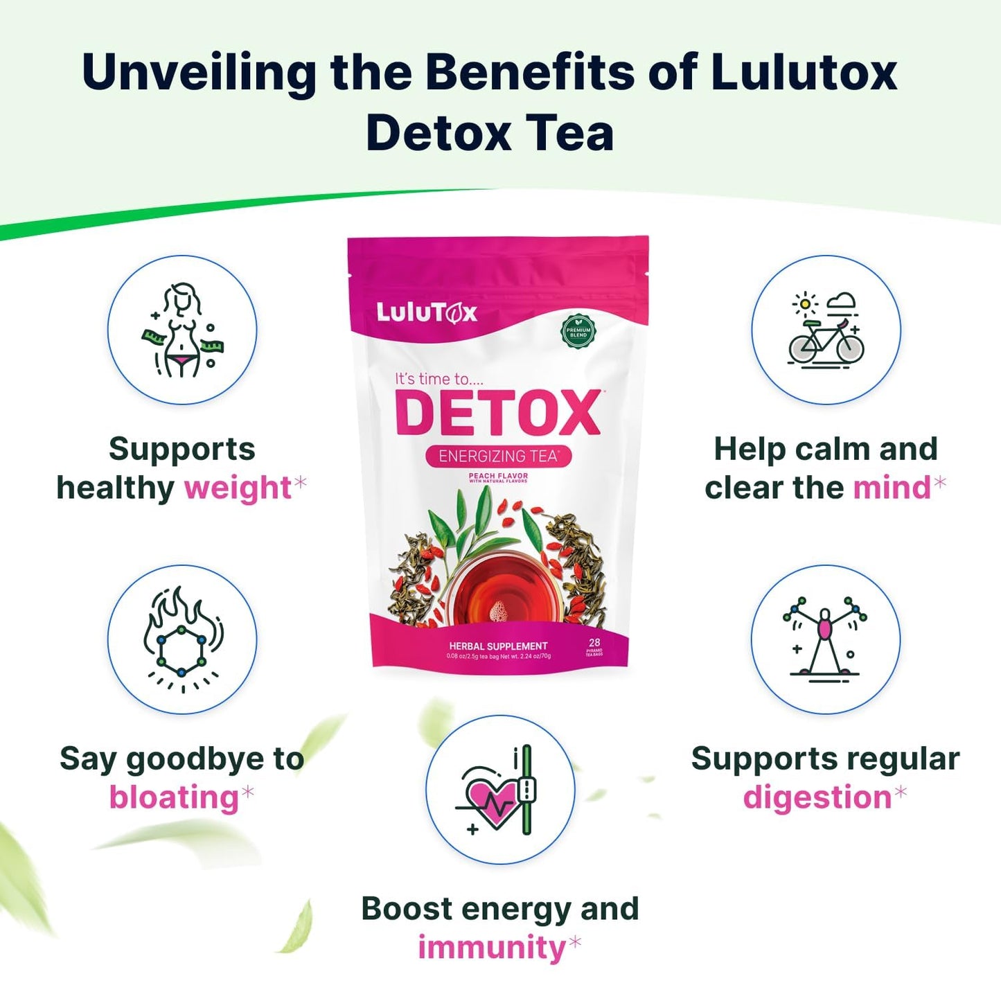 Detox Slimming Tea – Dandelion & Ginseng for Bloating, Digestive & Weight Support (Peach, 28 Servings)