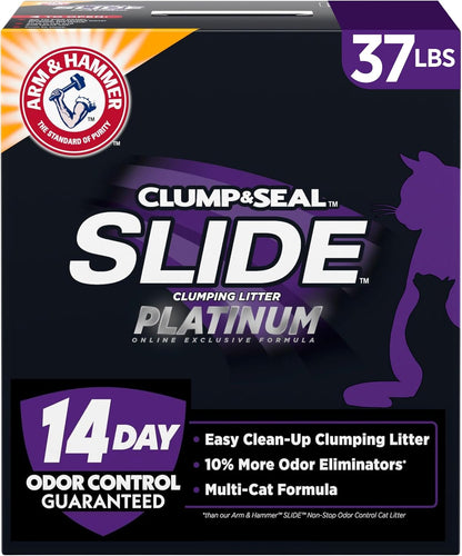 Slide Platinum Clumping Cat Litter – Easy Clean-Up, Multi-Cat Formula, 37 lb Bag