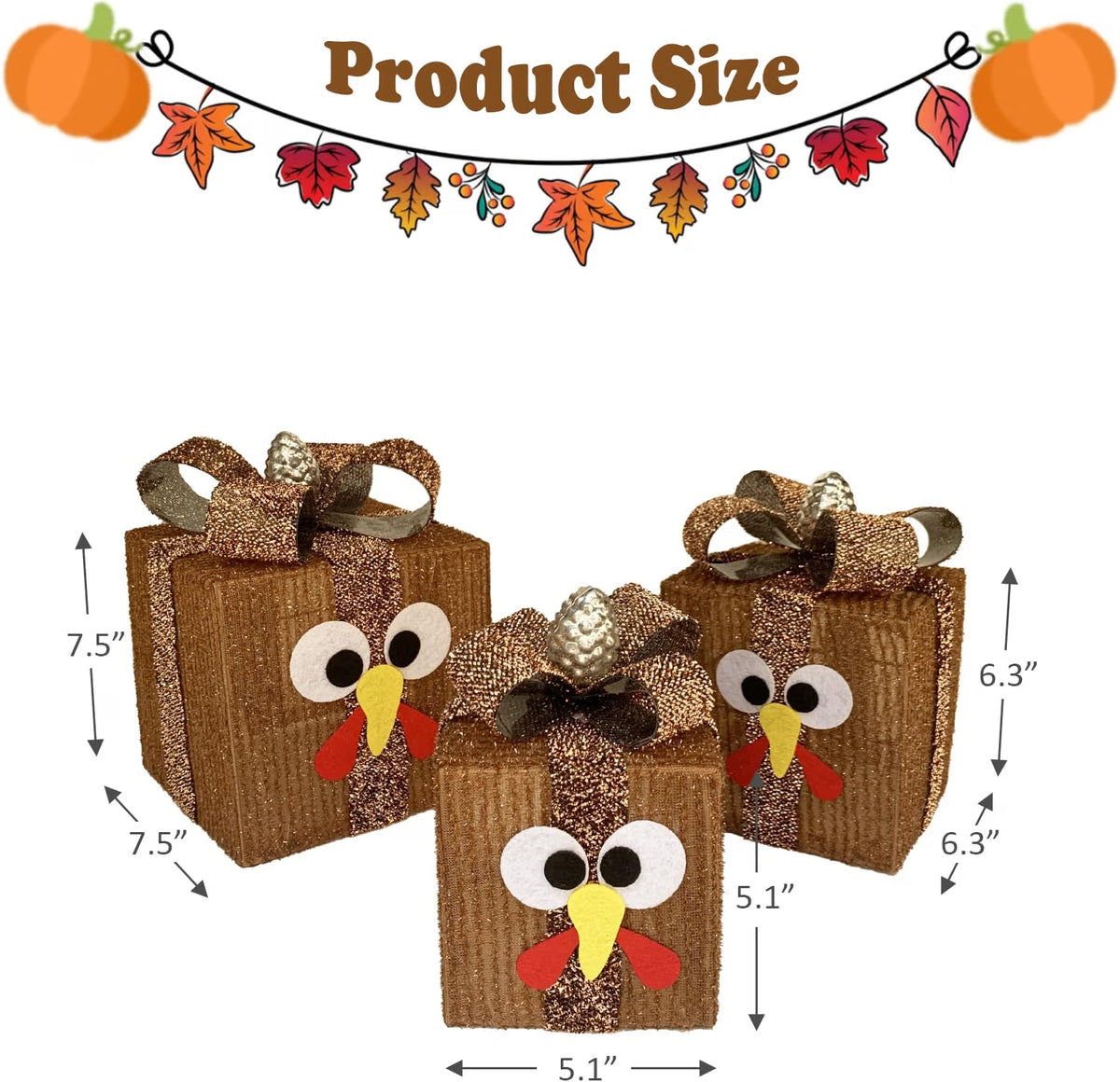 Light-Up Thanksgiving Turkey Gift Boxes – 80-Light Prelit Fall Porch & Table Decorations with 8 Modes & Timer