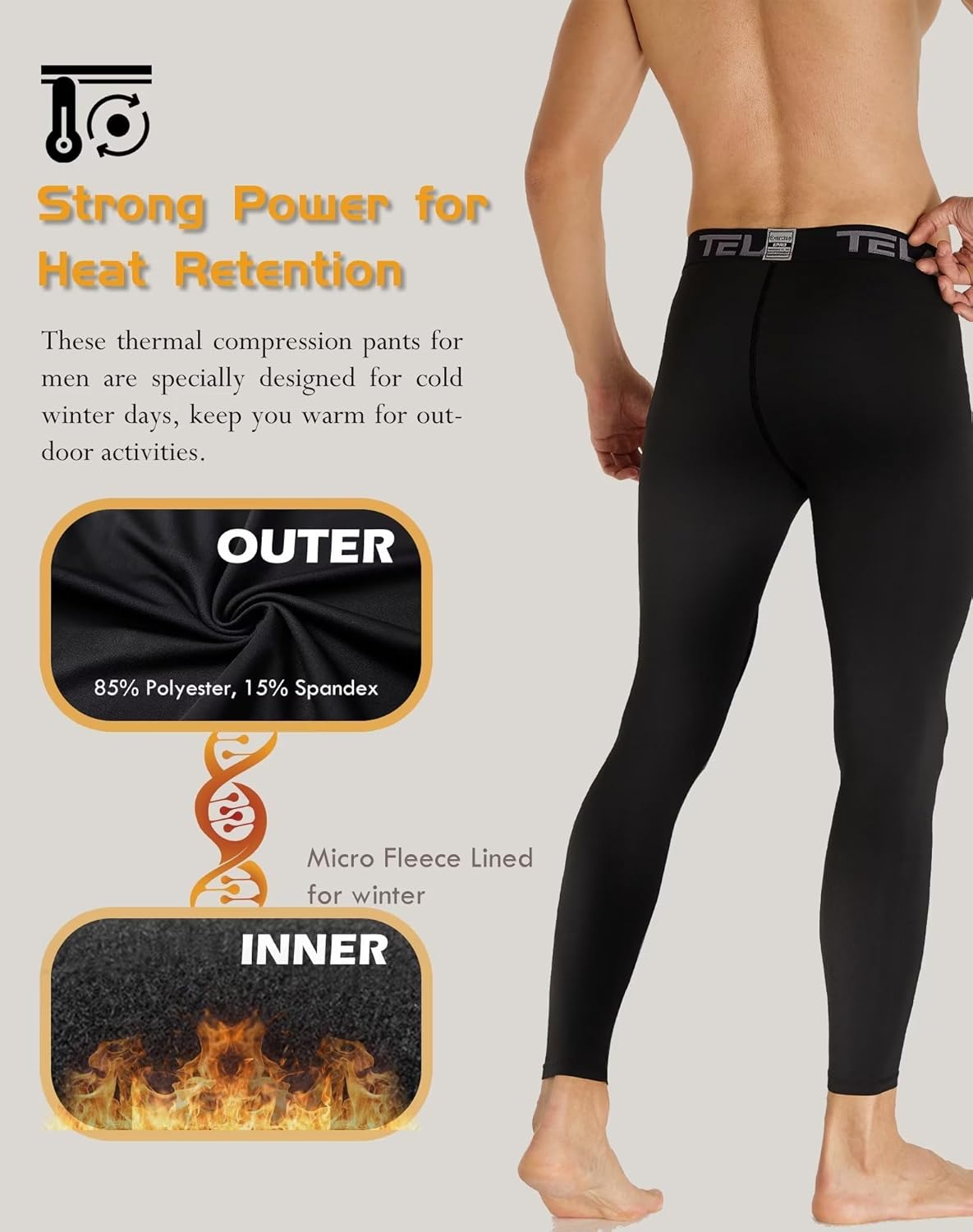 Men’s Fleece-Lined Thermal Compression Pants – Cold Weather Baselayer (4- or 5-Pack)