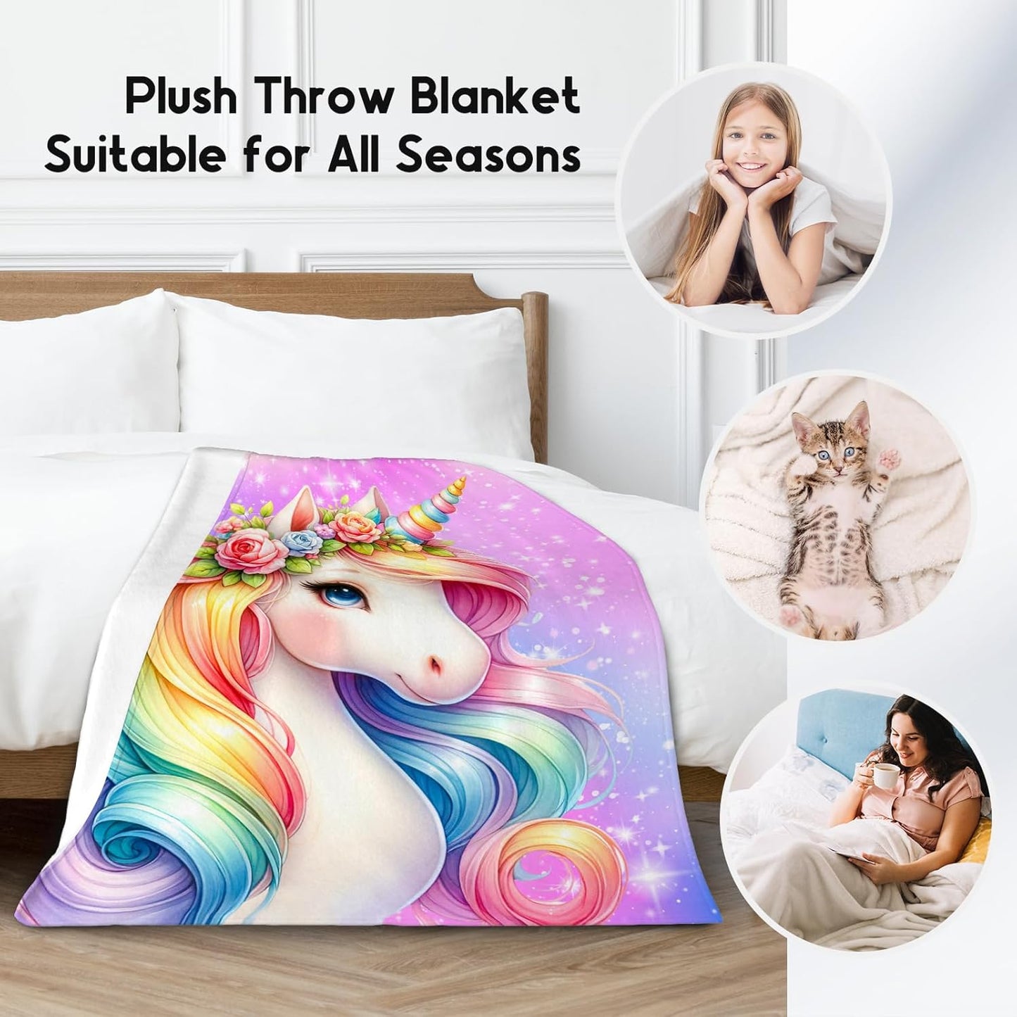 Kids Unicorn Throw Blanket for Girls – Cute Cozy Blanket for Sofa & Bed (50" x 60")