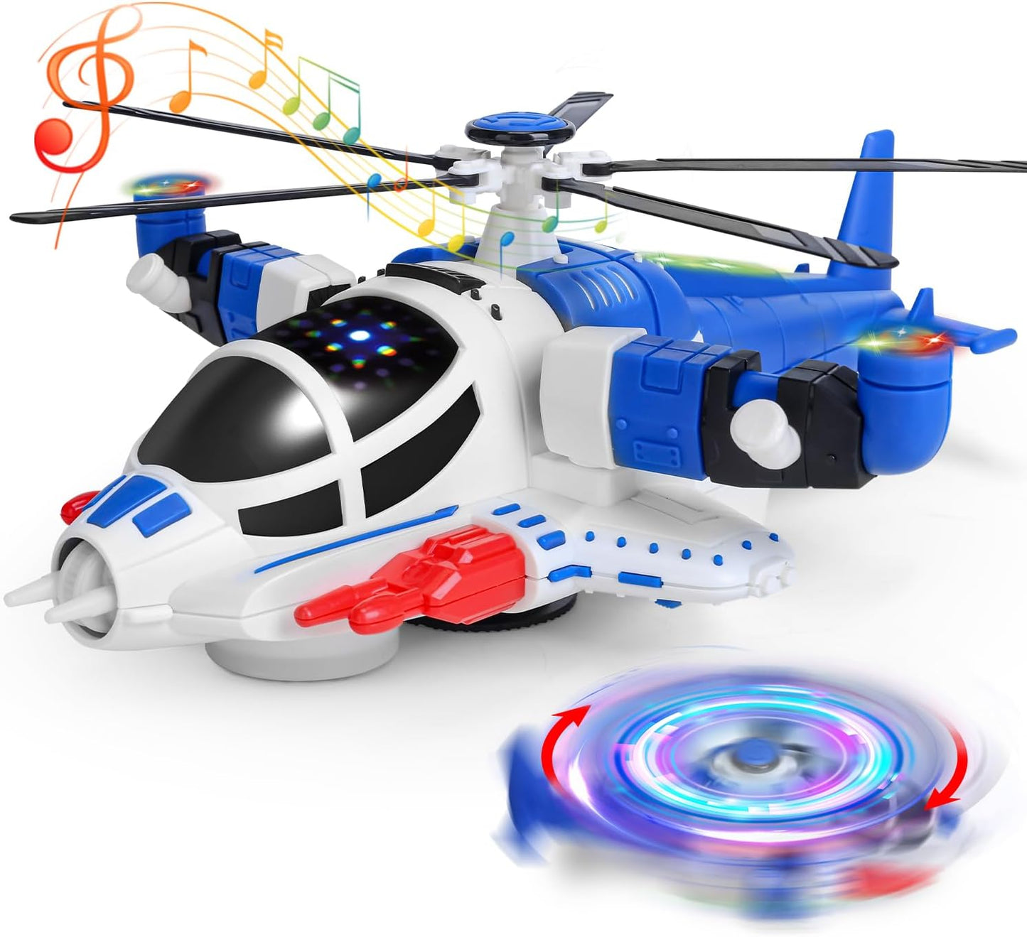 Light-Up Helicopter Toy – 360° Rotating Airplane with Music & Obstacle Avoidance (Ages 3–5)