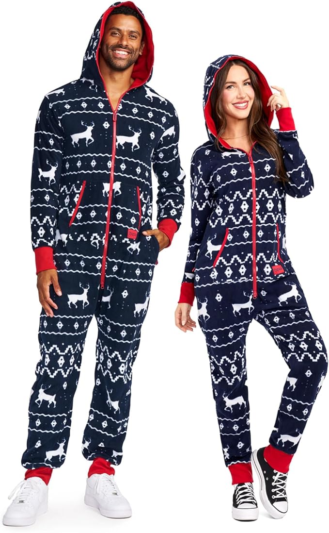 Comfy Christmas Onesies for Adults - Unisex Matching Holiday Jumpsuits with Handy Pockets