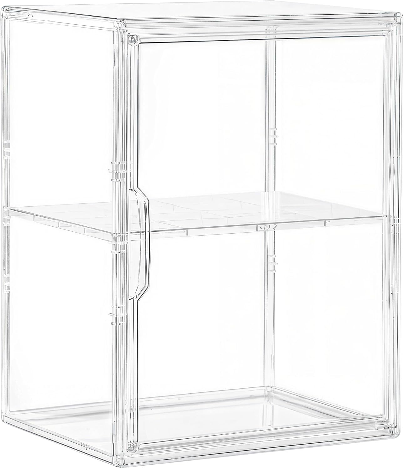 Large Acrylic Display Case for Collectibles - Clear Stackable Storage Bin with Adjustable Layers and Magnetic Door