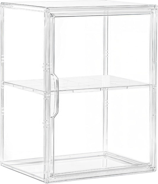 Large Acrylic Display Case for Collectibles - Clear Stackable Storage Bin with Adjustable Layers and Magnetic Door