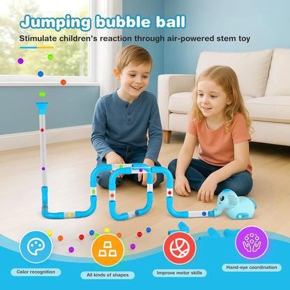 STEM Air-Powered Building Toy – Rechargeable Air Tubes & Turbine Set with 30 Foam Balls (Ages 3–8+)