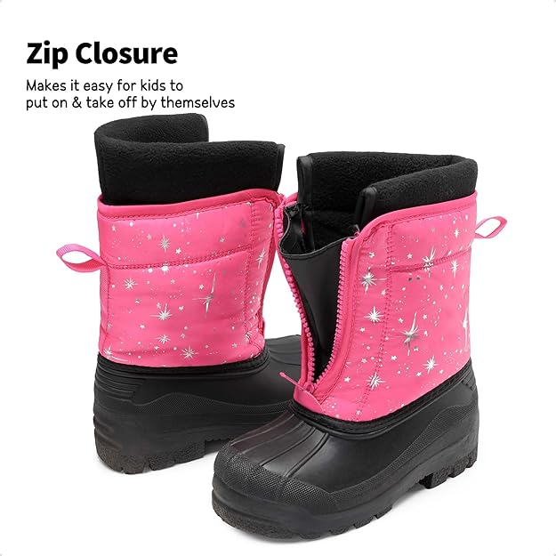 Kids’ Waterproof Winter Snow Boots – Fuchsia/Multi (Size for 13-Year-Old)