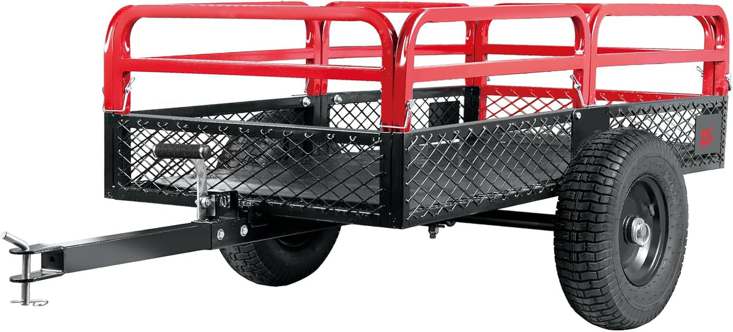 Heavy-Duty ATV Steel Dump Cart – 1,500 lb Capacity, 15 Cu. Ft. Garden Utility Trailer for Lawn Mowers & Tractors