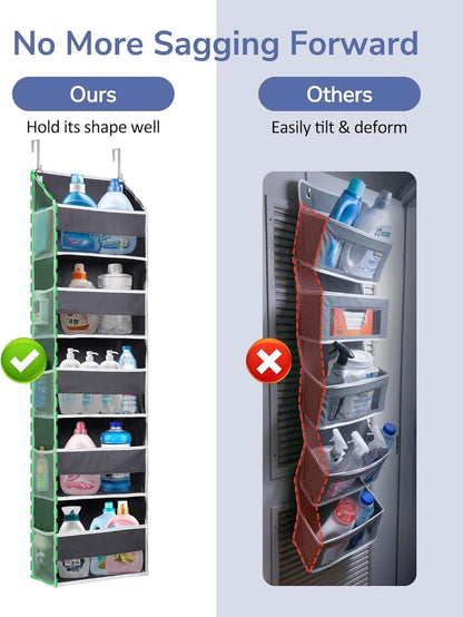 Over Door Organizer – 5 Large Pockets & 10 Mesh Side Pockets – Hanging Storage with Clear Window – Dark Grey (5 Layers)