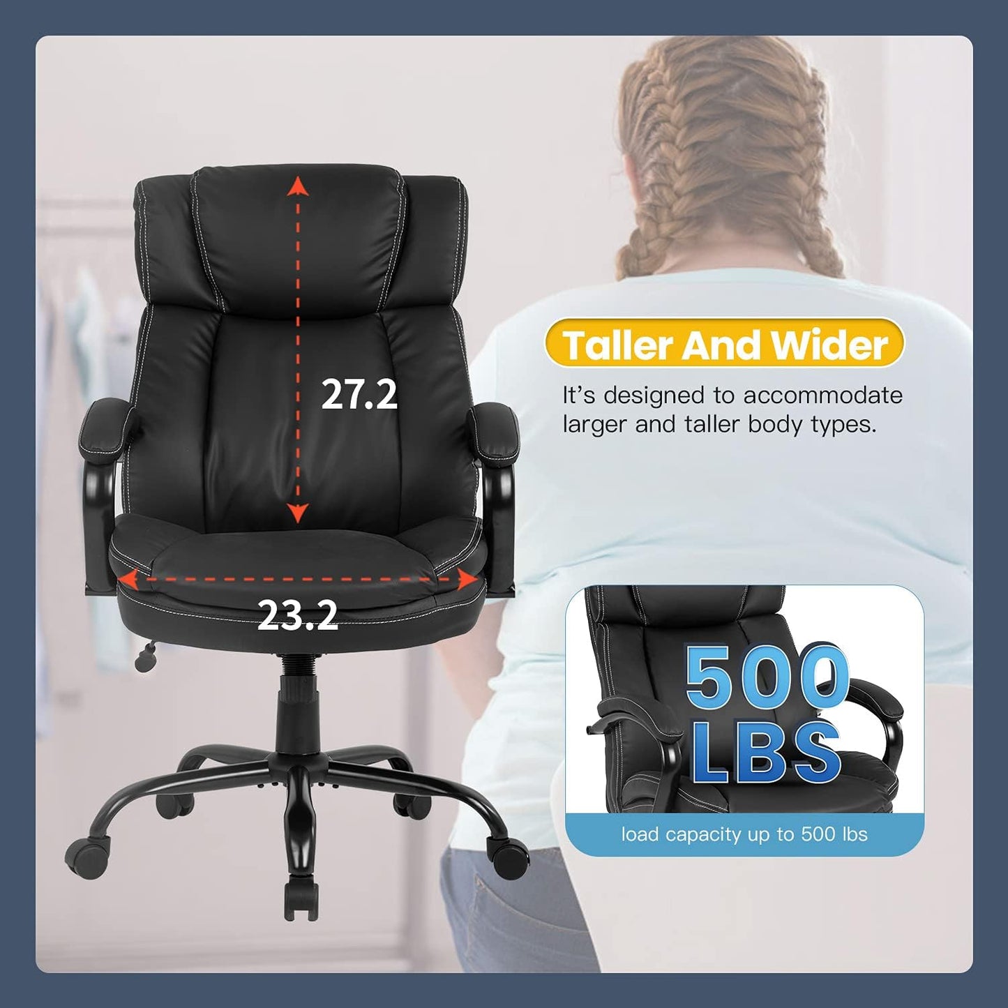 Big & Tall Ergonomic Office Chair – 500lbs Capacity, Adjustable with Lumbar Support