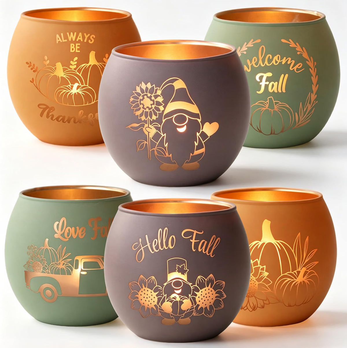 12-Piece Fall Candle Holder Set – Thanksgiving Table Centerpiece Decorations for Autumn Home Décor