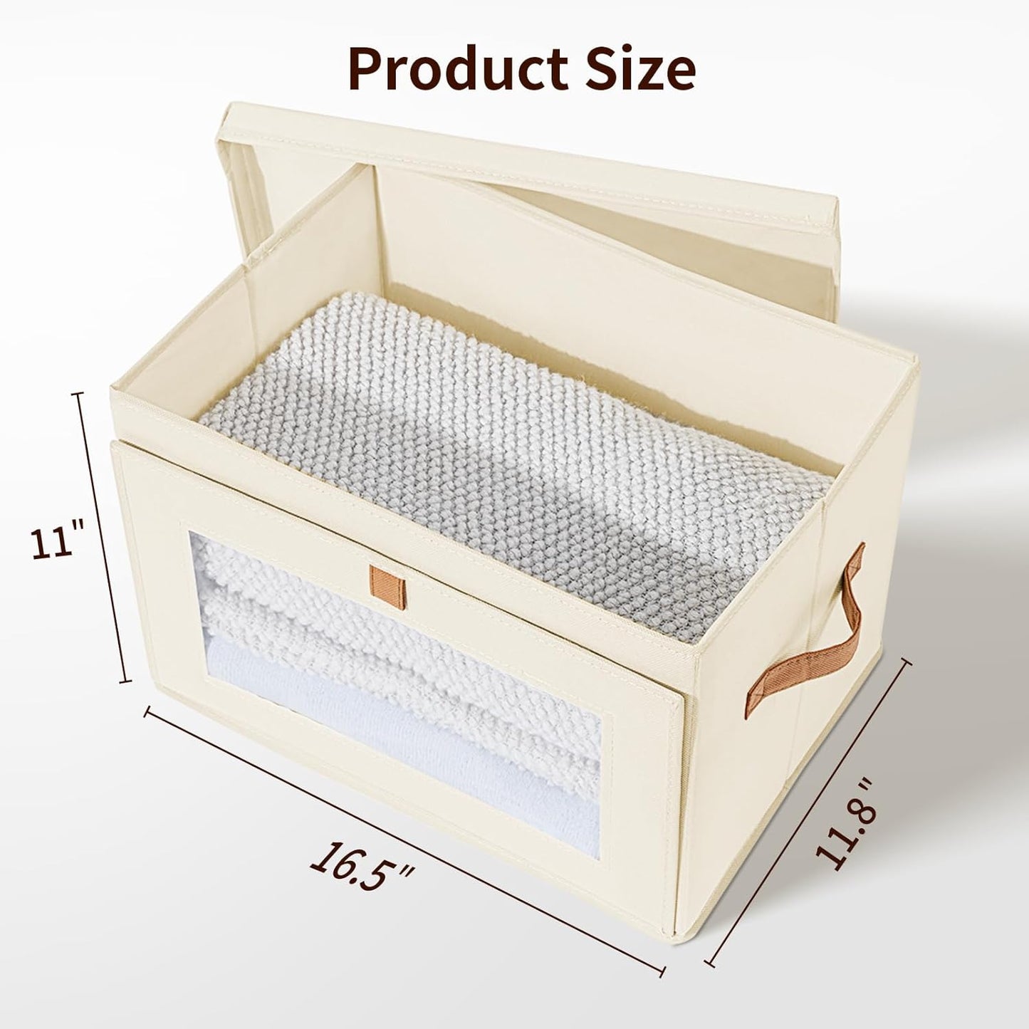 Large Closet Storage Organizer – Fabric Storage Bins with Handles & Window (2-Pack, Beige)