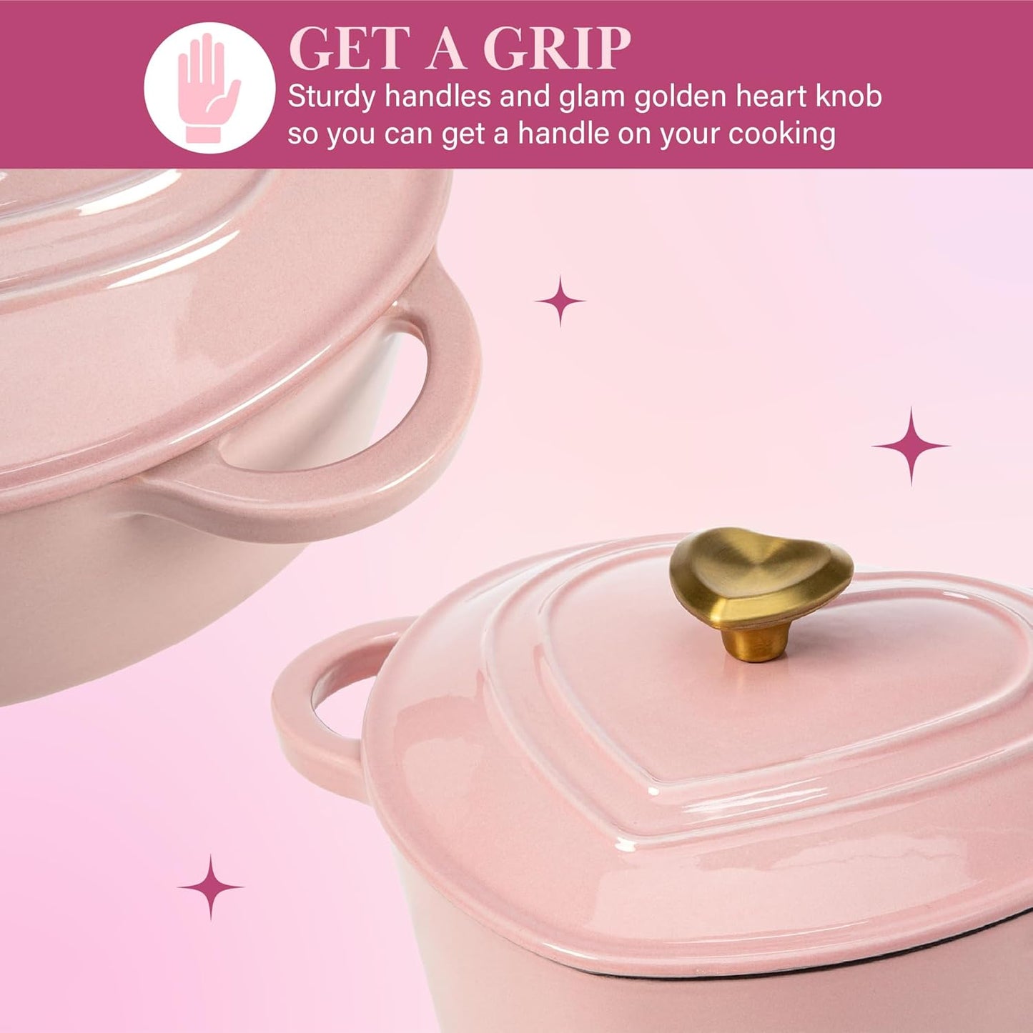 2-Quart Heart-Shaped Enameled Cast Iron Dutch Oven – Oven Safe to 500°F (Pink)
