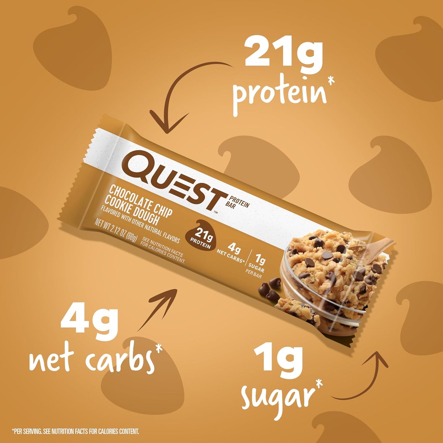 12-Count Quest Nutrition Chocolate Chip Dough Cookie Bars – 20g Protein, 1g Sugar, Keto Friendly