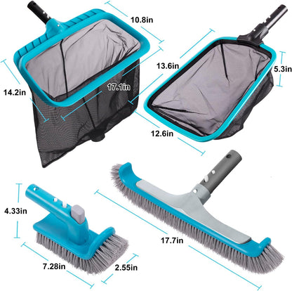 Deluxe Pool Cleaning Kit: 2 Brush Heads & 2 Skimmer Nets Included (No Pole)