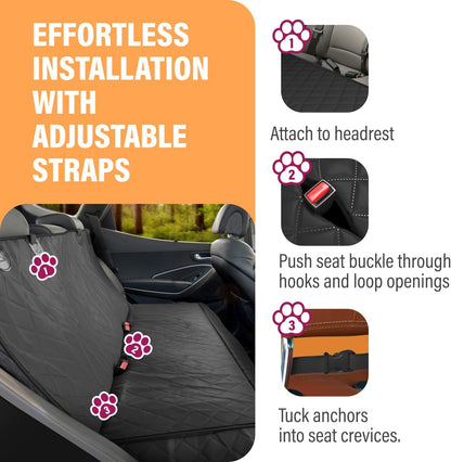 XL Dog Car Hammock Seat Cover – Waterproof Backseat Protector for Cars, Trucks & SUVs – Black