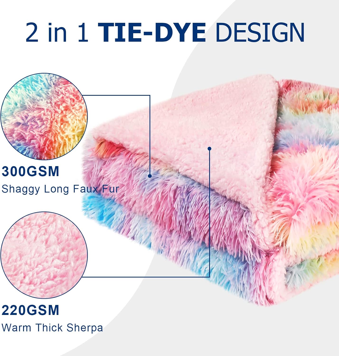 Fuzzy Faux Fur Rainbow Throw Blanket – Super Soft Plush Sherpa (59" x 79")