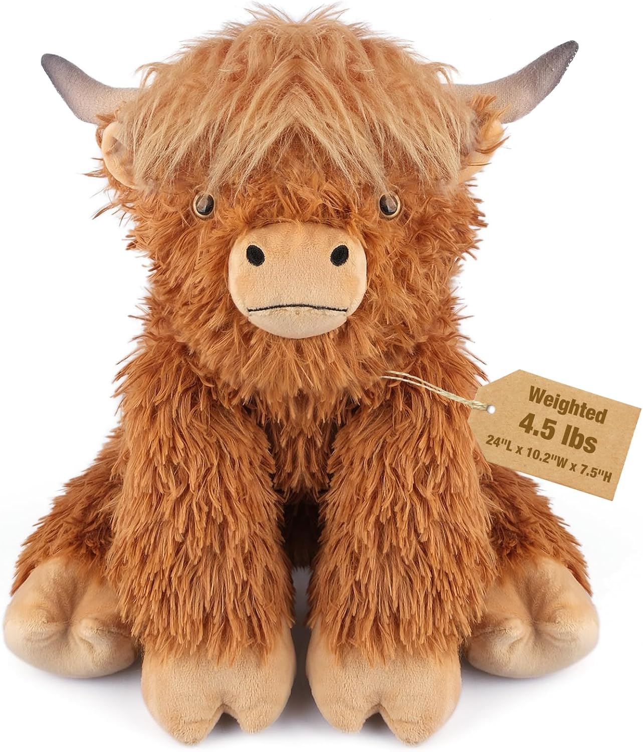 24" Highland Cow Weighted Plush – 4.5 lb Adjustable Sitting/Laying Stuffed Animal with Removable Ceramsite Bag