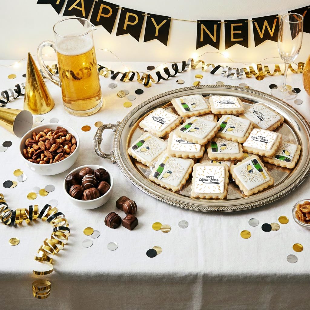 Happy New Year Cookies - Individually Wrapped 2026 Sugar Cookie Treats (24 Pack) for Party Favors