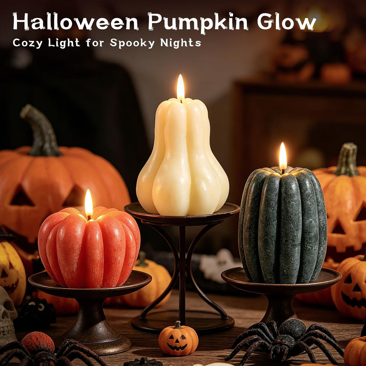 3-Piece Fall Pumpkin Flameless Candle Set – Real Wax LED Flickering Candles with Remote for Thanksgiving & Halloween Décor