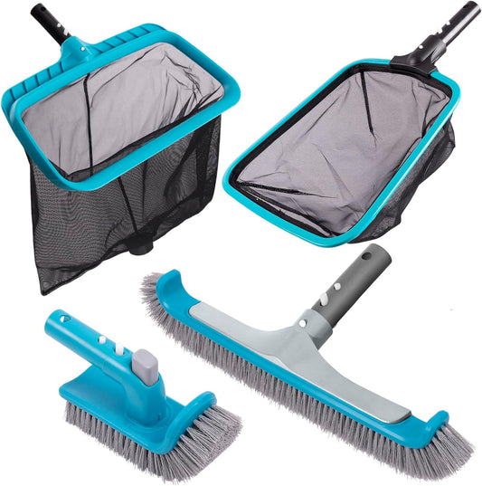 Deluxe Pool Cleaning Kit: 2 Brush Heads & 2 Skimmer Nets Included (No Pole)
